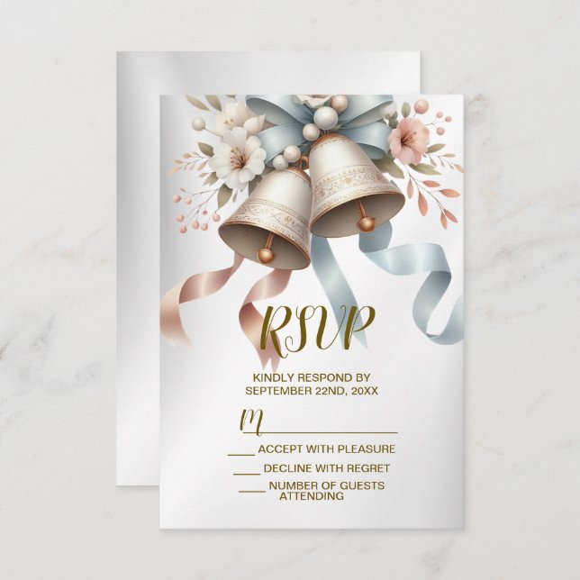 Cartão RSVP Flores para casamentos Belts Azuis Rosa Bonitos Be (Frente/Verso)