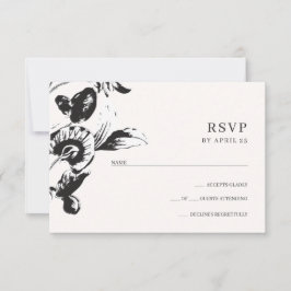 Cartão RSVP Flores pretas e brancas, belas flores, casamento e