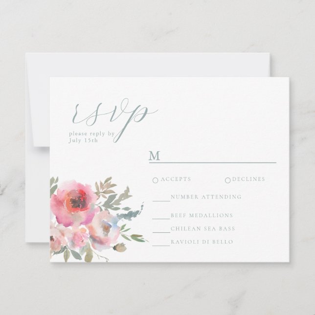 Cartão RSVP Flores Românticas De Algodão Esfregam Blue Sage (Frente)