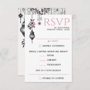 Cartão RSVP Flores rosa e Lanteras - Opções de Comida