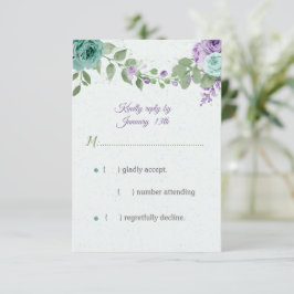 Cartão RSVP flores roxas azuis verdes botânicas