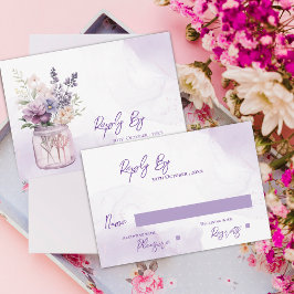 Cartão RSVP Flores Roxas Elegantes No Casamento Floral De Maso