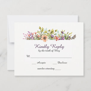 Cartão RSVP Flores Selvagens Aquarela Casamento Encosta da Mon