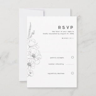 Cartão RSVP Flores Selvagens Desenhando Casamento Mínimo Elega