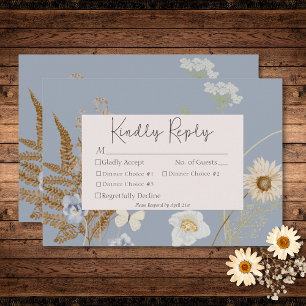 Cartão RSVP Flores selvagens no Dusty Blue Weding Três Janto