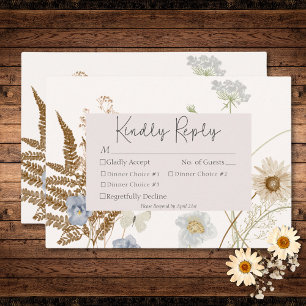 Cartão RSVP Flores selvagens no Janto 3 do Casamento de Creme