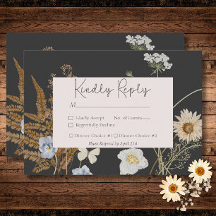 Cartão RSVP Flores selvagens no Janto do Casamento do Carvão D