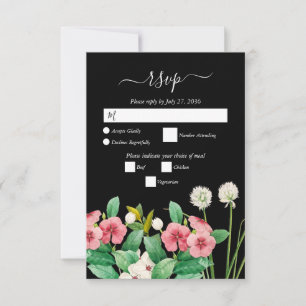 Cartão RSVP Flores Selvagens Periwinkle Watercolor Preto
