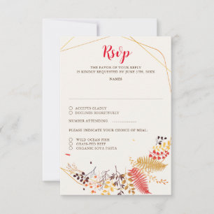 Cartão RSVP Flores Selvagens Samambaia Folhagem de Cogumelos C