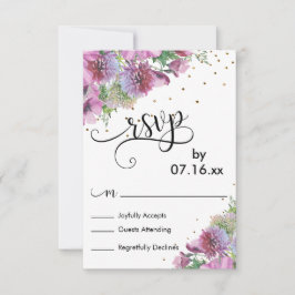 Cartão RSVP Flores Silvestres Aquarela, Confetes Dourados, RSV
