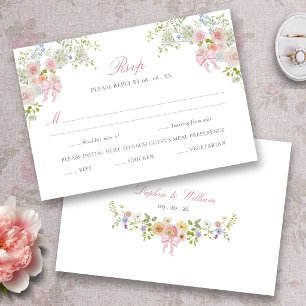 Cartão RSVP Flores Silvestres com Laços Rosa