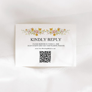 Cartão RSVP Flores Silvestres da Primavera Código QR Aquarel