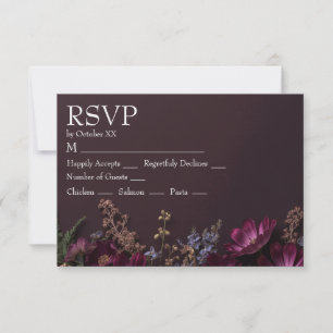 Cartão RSVP Flores Silvestres Dark Floral Moody Personalizado 