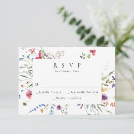 Cartão RSVP Flores Silvestres Florais de Aquarela Elegante Cas