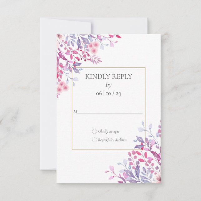 Cartão RSVP Flores Silvestres Floral Dourado Geométrico Casame (Frente)