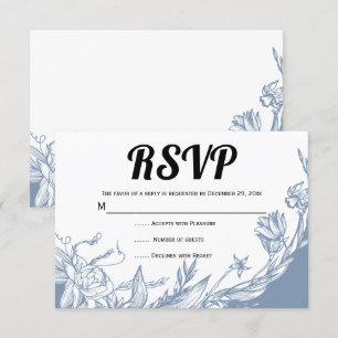 Cartão RSVP Flores tipográficas de arte azul empoeiradas