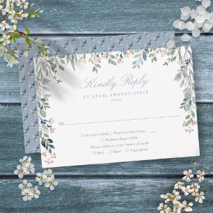 Cartão RSVP Flores Verdura Flores Silvestres Casamento Azul Em