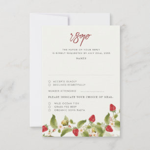 Cartão RSVP Flores Vermelhas Doces de Morango Silvestre Casame