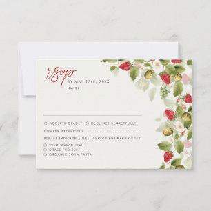 Cartão RSVP Flores Vermelhas Doces de Morango Silvestre Casame