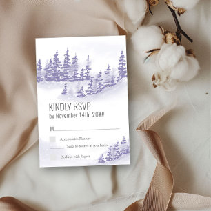 Cartão RSVP Floresta de Inverno Aquarela Lavanda Vertical