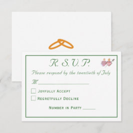 Cartão RSVP Floresta Elegante Verde Dois Corações Casamento Ca
