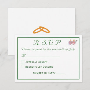 Cartão RSVP Floresta Elegante Verde Dois Corações Casamento Ca