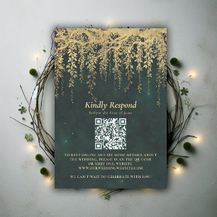 Cartão RSVP Floresta Encantada Vinha Mágica de Ouro Casamento