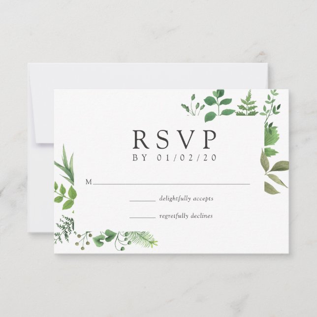 Cartão RSVP Floresta Florestal Greenery Casamento (Frente)