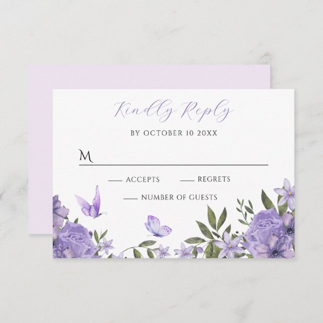 Cartão RSVP Florim roxo (Frente/Verso)