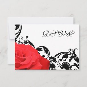 Cartão RSVP Flourish do preto da rosa vermelha que Wedding o