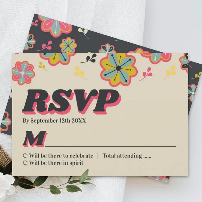 Cartão RSVP Flower Power 70's Retro Groovy Wedding (Criador carregado)