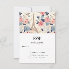 Cartão RSVP Flowers e Eiffel Tower Paris Casamento de Padrão