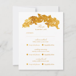 Cartão RSVP Foil Dourado Falso Romântico Barroco Multi Evento