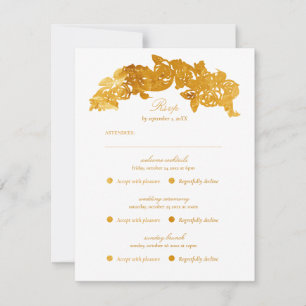 Cartão RSVP Foil Dourado Falso Romântico Barroco Multi Evento