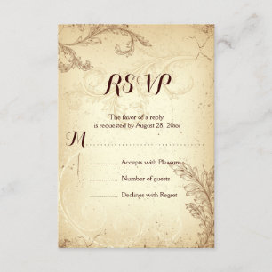 Cartão RSVP Folha bege marrom do rolo do vintage que wedding