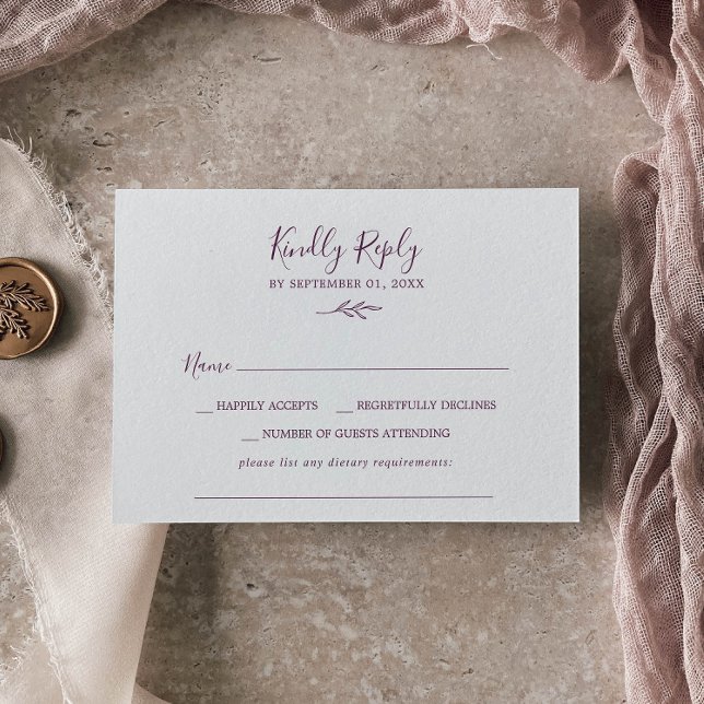 Cartão RSVP Folha mínima | Requisito alimentar de beringelas (Criador carregado)