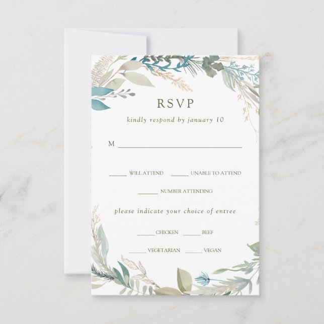 Cartão RSVP Folhagem Chic | Escolha de Refeição de Casamento (Frente)