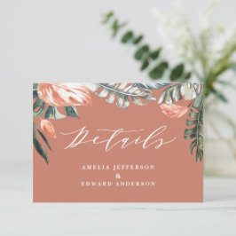 Cartão RSVP folhagem de folhas tropicais teracota detalhe do c