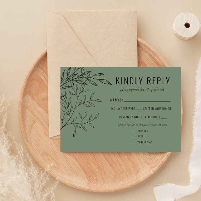 Cartão RSVP Folhagem Delicada | Sage Green | (Criador carregado)