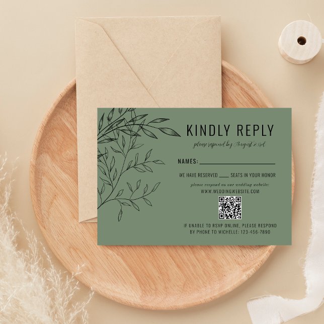Cartão RSVP Folhagem Delicada | Sage Green | Casamento com Sit (Criador carregado)