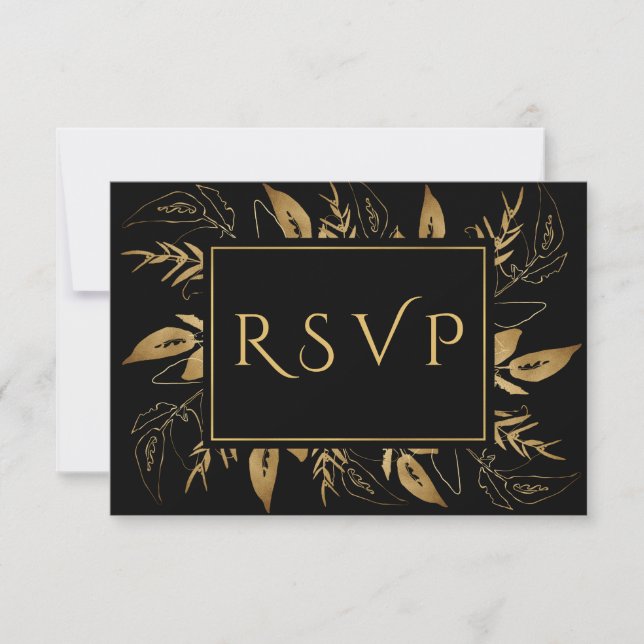 Cartão RSVP Folhagem do ouro | Casamento Dourado Elegante (Frente)