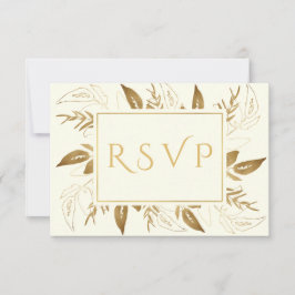 Cartão RSVP Folhagem do ouro | Casamento Dourado Elegante