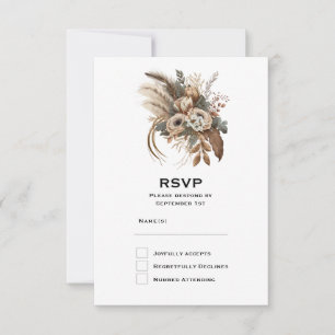 Cartão RSVP Folhagem e Casamento de Penas das Flores Elegantes