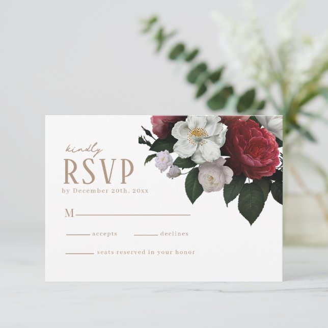 Cartão RSVP Folhagem floral de aquarela Casamento outono (Em pé/Frente)