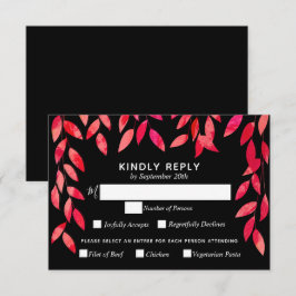 Cartão RSVP Folhagem Rosa Quente no Casamento Negro