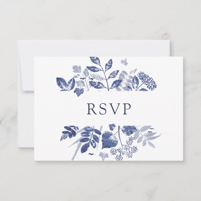 Cartão RSVP Folhagem Tinta | VP de Casamento com Escolha de Re (Frente)