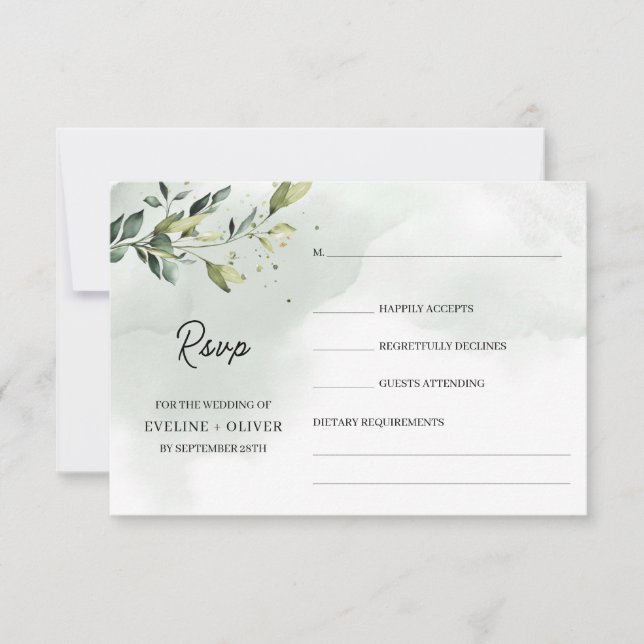 Cartão RSVP Folhagem verde eucalipto deixa boho casamento (Frente)