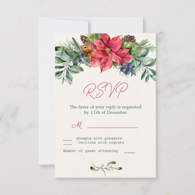 Cartão RSVP Folhagem Verdejante de Poinsettia para Casamento R (Frente)