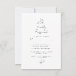 Cartão RSVP Folhas Botânicas de Casamento Preto e Branco Escol