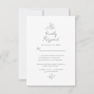Cartão RSVP Folhas Botânicas de Casamento Preto e Branco Escol